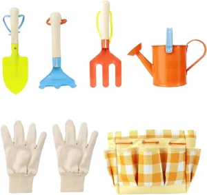 7 Pcs 1 Set Gardening Tools Kit with Gloves Watering Can Rake Shovel and Carrying Bag Portable Planting for Cultivate Gardening Skills