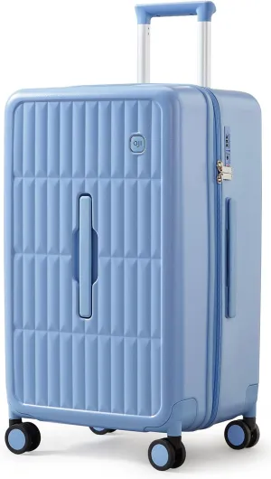 70/30 Split Open 26 Inch Checked Luggage with Spinner Wheels,Travel Suitcase with Adjustable Velcro for Flexible Large Capacity,Hardside Suitcase for Men Women,for 20 Days Travel,Blueberry Blue