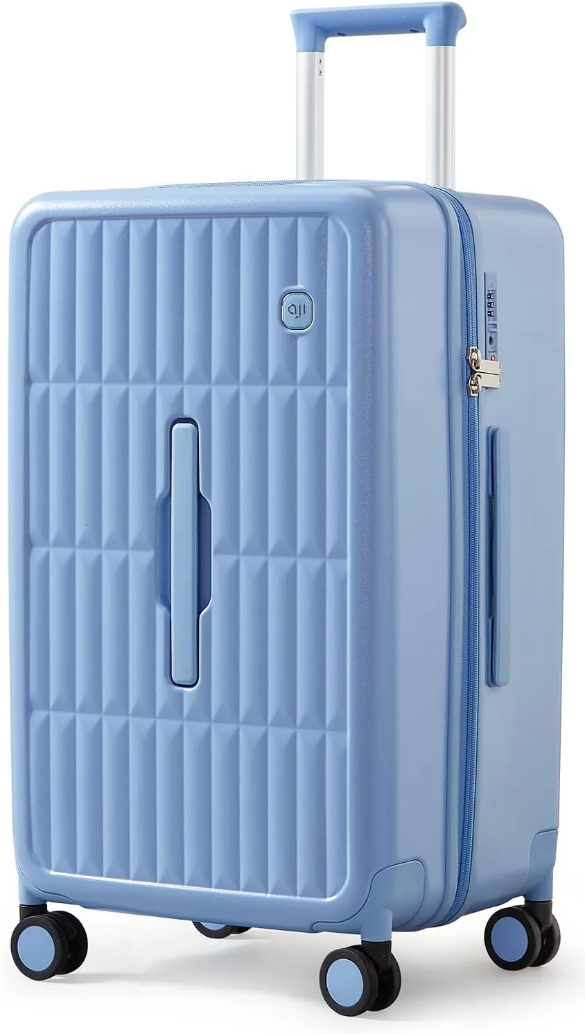 70/30 Split Open 26 Inch Checked Luggage with Spinner Wheels,Travel Suitcase with Adjustable Velcro for Flexible Large Capacity,Hardside Suitcase for Men Women,for 20 Days Travel,Blueberry Blue