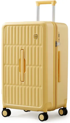 70/30 Split Open 26 Inch Checked Luggage with Spinner Wheels,Travel Suitcase with Adjustable Velcro for Flexible Large Capacity,Hardside Suitcase for Men Women,for 20 Days Travel,Cheese Yellow