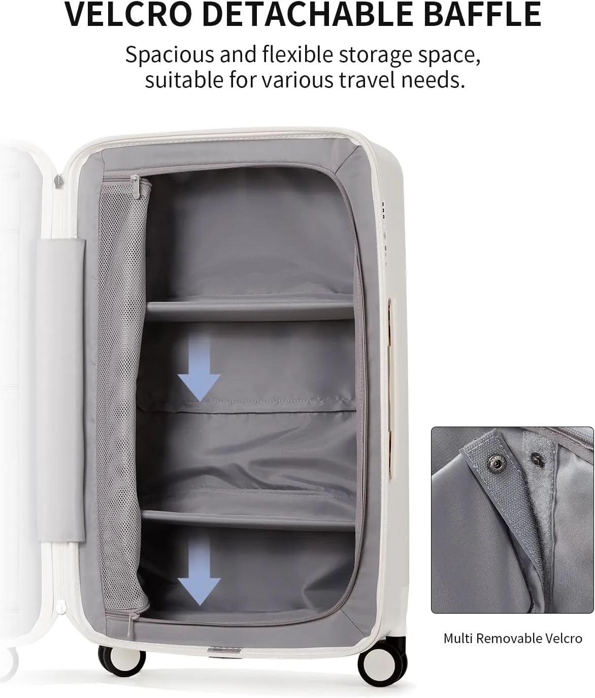 70/30 Split Open 26 Inch Checked Luggage with Spinner Wheels,Travel Suitcase with Adjustable Velcro for Flexible Large Capacity,Hardside Suitcase for Men Women,for 20 Days Travel,Coconut White
