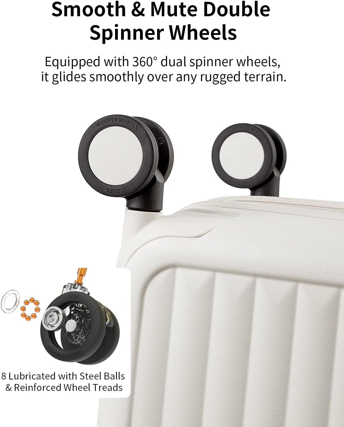 70/30 Split Open 26 Inch Checked Luggage with Spinner Wheels,Travel Suitcase with Adjustable Velcro for Flexible Large Capacity,Hardside Suitcase for Men Women,for 20 Days Travel,Coconut White