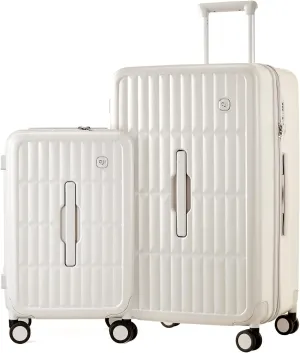 70/30 Split Open Luggage Sets 2 Piece with Spinner Wheels, 20/26 Inch Trunk Luggage with TSA Lock, Travel Carry On Suitcase with Dry Wet Separation Bag for Women Men, 2-Piece Set, Coconut White