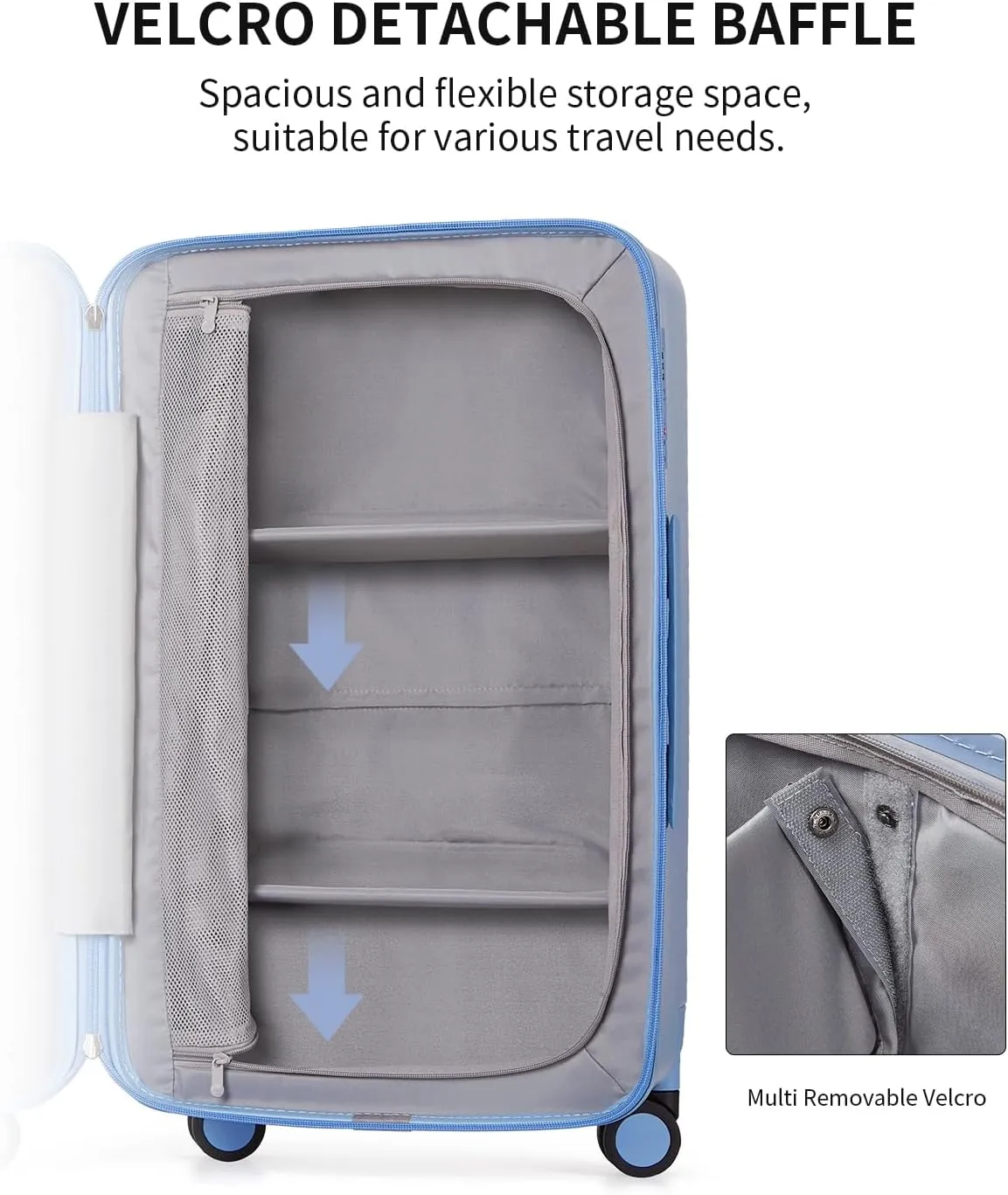 70/30 Split Opening Carry On Luggage Airline Approved, 20 Inch Lightweight Trunk Luggage with 360° Spinner Wheel, Travel Carry On Suitcase with Dry Wet Separation Bag for Women Men,Blueberry Blue