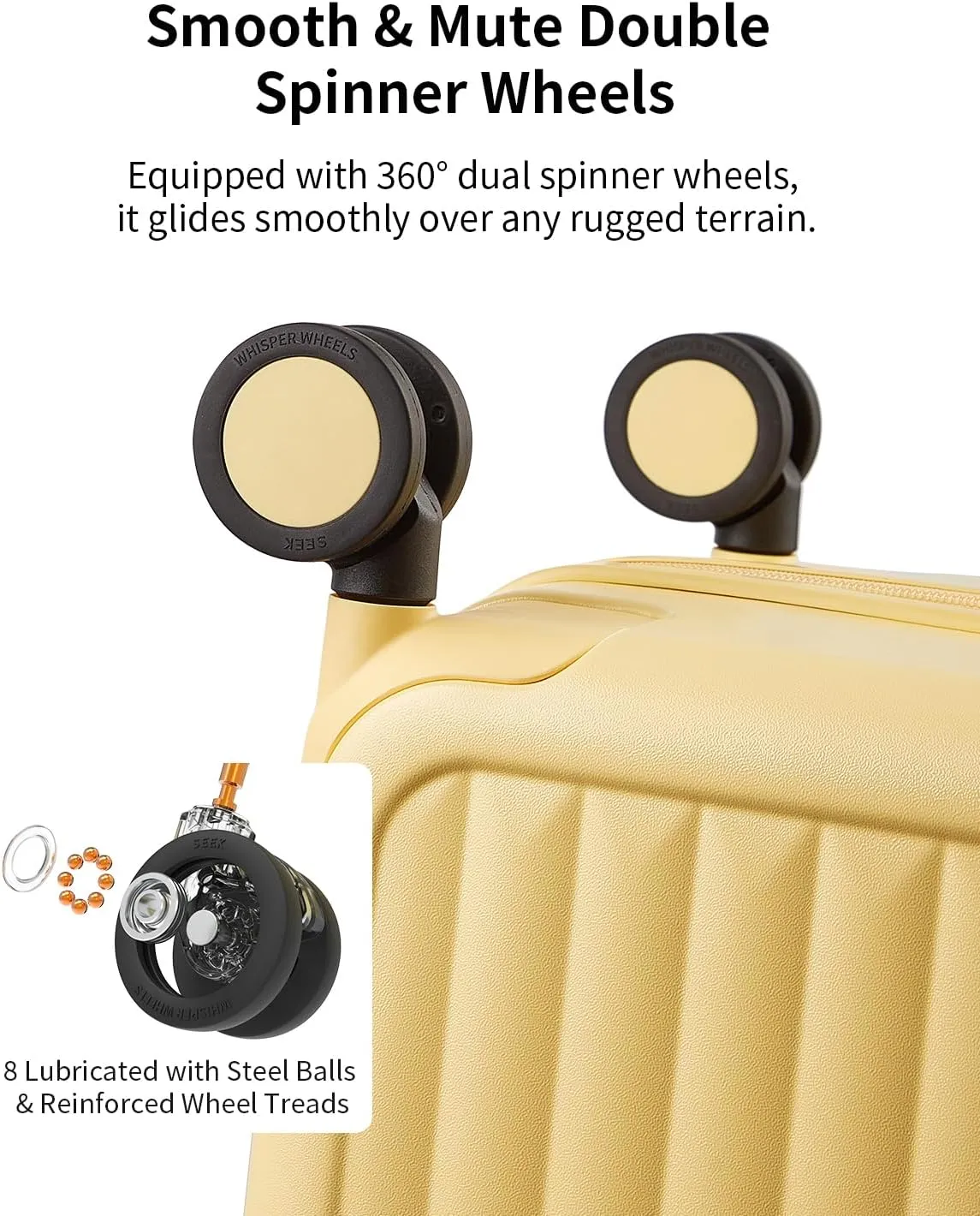 70/30 Split Opening Carry On Luggage Airline Approved, 20 Inch Lightweight Trunk Luggage with 360° Spinner Wheel, Travel Carry On Suitcase with Dry Wet Separation Bag for Women Men,Cheese Yellow