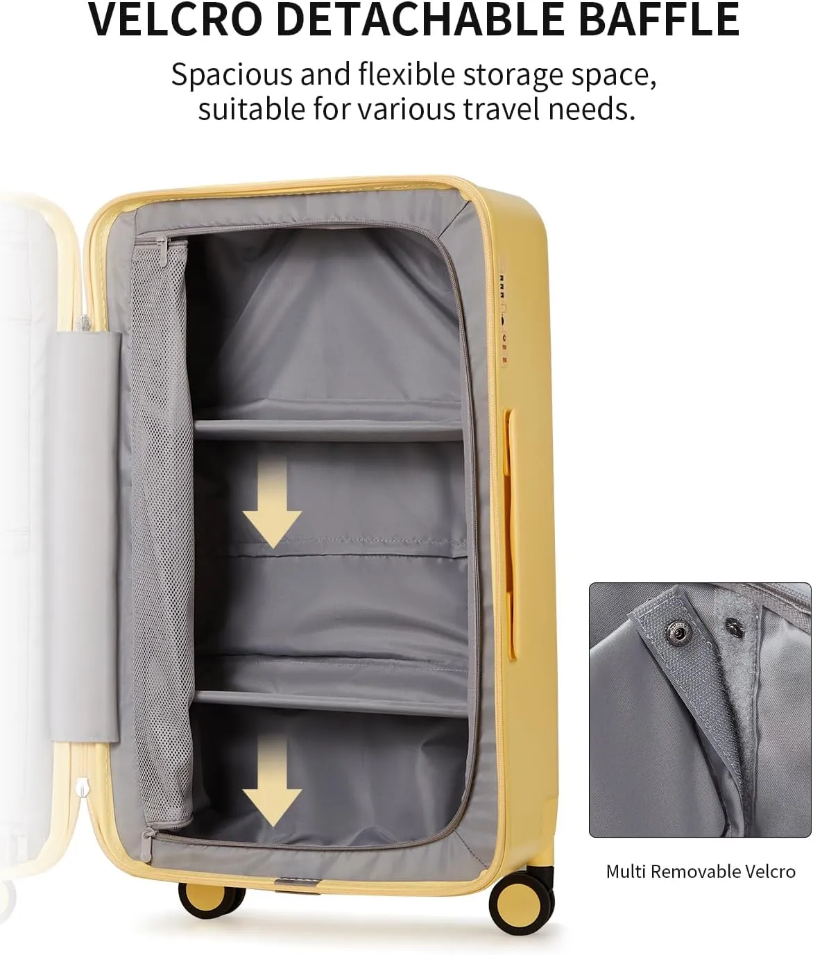 70/30 Split Opening Carry On Luggage Airline Approved, 20 Inch Lightweight Trunk Luggage with 360° Spinner Wheel, Travel Carry On Suitcase with Dry Wet Separation Bag for Women Men,Cheese Yellow
