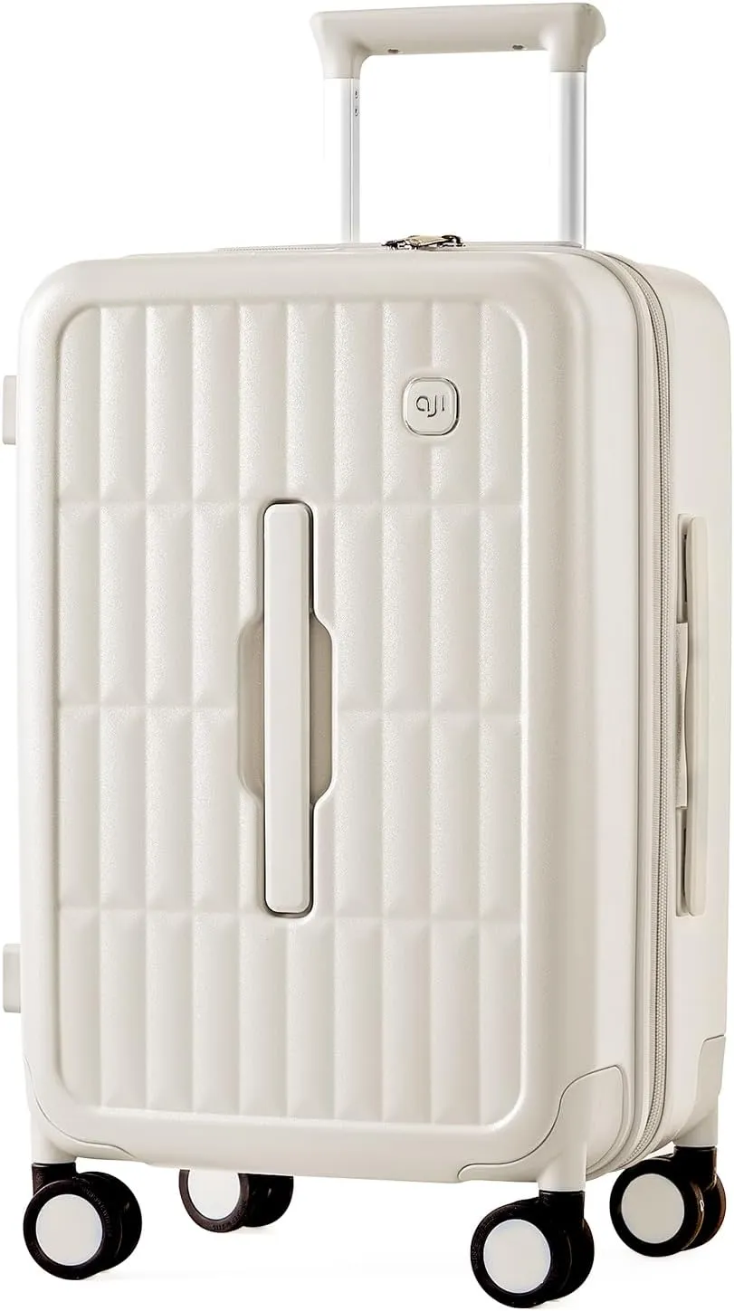 70/30 Split Opening Carry On Luggage Airline Approved, 20 Inch Lightweight Trunk Luggage with 360° Spinner Wheel, Travel Carry On Suitcase with Dry Wet Separation Bag for Women Men,Coconut White