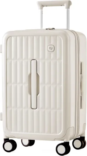 70/30 Split Opening Carry On Luggage Airline Approved, 20 Inch Lightweight Trunk Luggage with 360° Spinner Wheel, Travel Carry On Suitcase with Dry Wet Separation Bag for Women Men,Coconut White