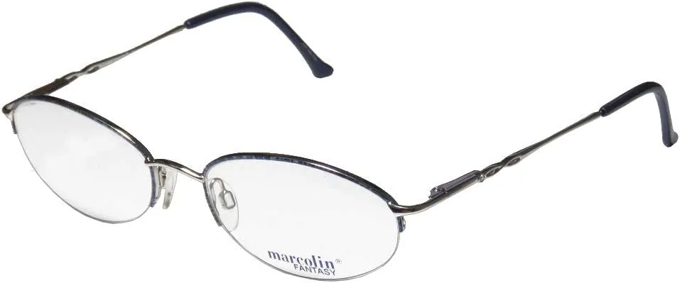 7222 Womens/Ladies Designer Half-rim Strass Flexible Hinges Half-rimless With Rhinestones Eyeglasses/Eyewear (53-19-135, Silver/Blue)