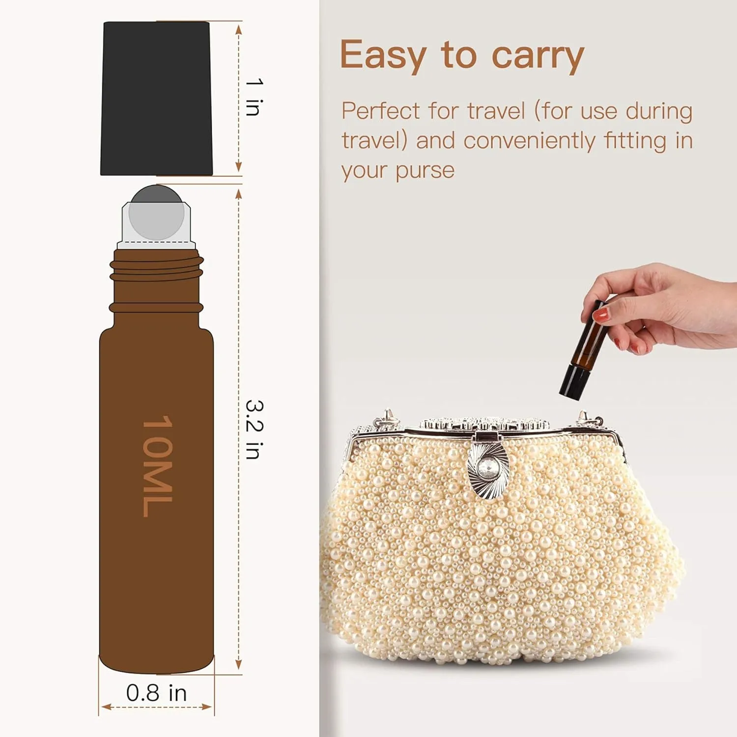 8-/48-Pack Essential Oil Roller Bottles 10Ml, Cobalt Blue/Amber Glass Empty Bottles with Stainless Steel Roller Balls and Waterproof Labels, Roller Balls for Essential Oils