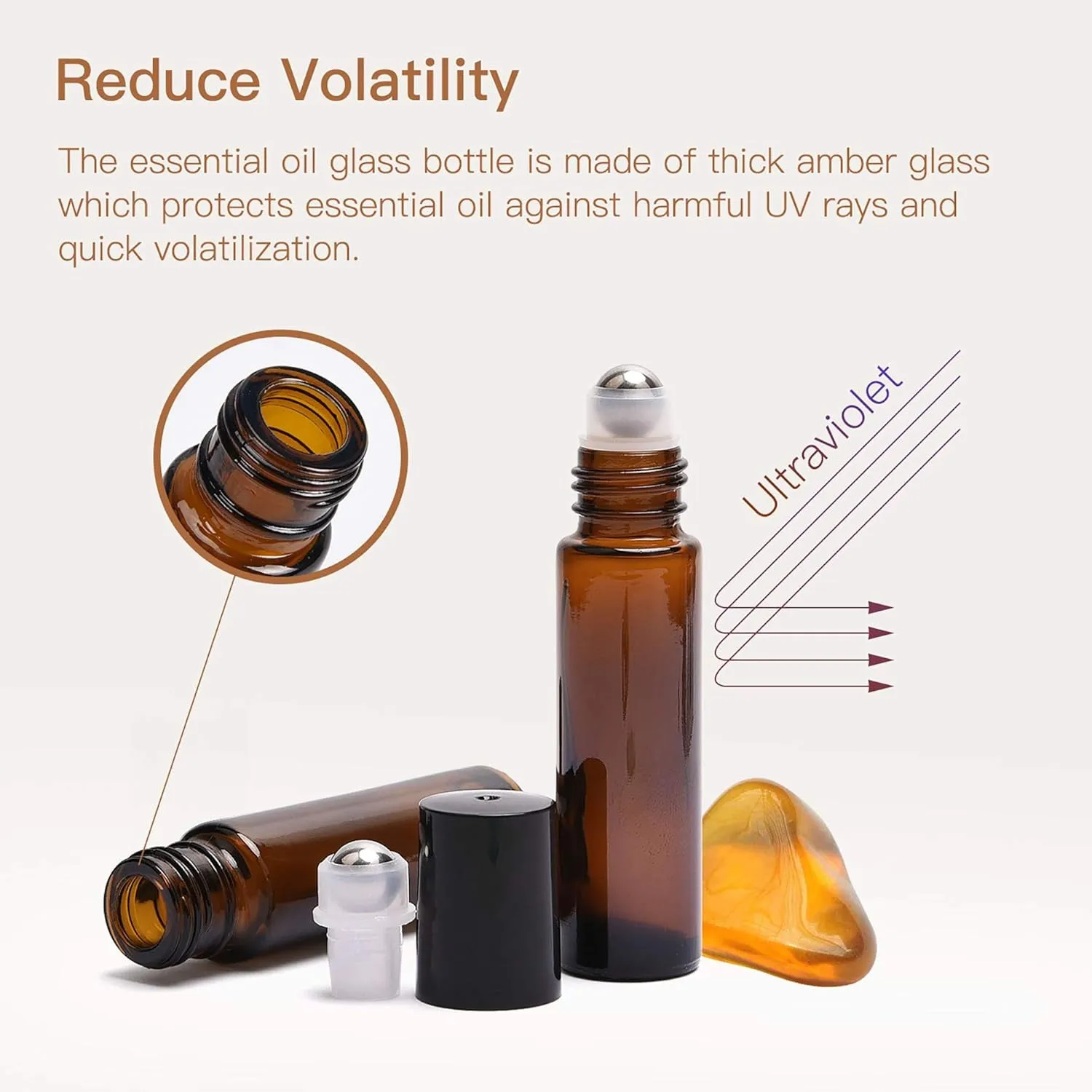 8-/48-Pack Essential Oil Roller Bottles 10Ml, Cobalt Blue/Amber Glass Empty Bottles with Stainless Steel Roller Balls and Waterproof Labels, Roller Balls for Essential Oils