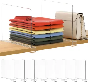 8 PCS 12 Inches [Extra Tall] Clear Shelf Dividers for Closet Organization, Acrylic Purse Organizer for Wooden or Vertical Shelving, Perfect for Sweater, Shirts, Handbags in Bedroom