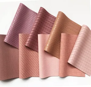 8 Pcs/Set 7.87x12.6 Textured Synthetic Leather, Mixed Woven Check Striped Sheet for Multiple Combinations, Bows, Earrings, Hair Accessories, Handbags Making DIY Crafts (Dark Pink Collection)