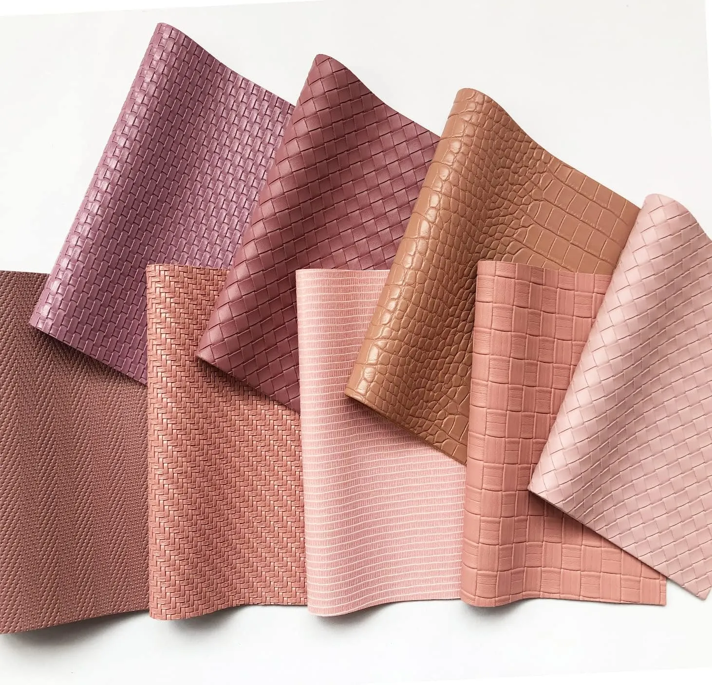 8 Pcs/Set 7.87x12.6 Textured Synthetic Leather, Mixed Woven Check Striped Sheet for Multiple Combinations, Bows, Earrings, Hair Accessories, Handbags Making DIY Crafts (Dark Pink Collection)