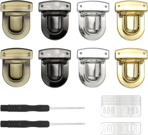 8 Sets Tuck Lock Clasp Catch Purse Buckle Fasteners Wallet Buckle Purse Metal Clasp Locks for DIY Craft Bag Leather Handbags Making (4 Colors)