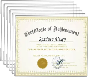 8.5 x11 Acrylic Picture Frame Set of 6, Wall Mounting Frame 8.5x11 Clear Certificate Document Frame, Diploma Frames for Wall Display - Horizontal