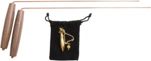99.99% Copper Dowsing Rods - 2PCS Wooden Handle Dowsing Rods with Solid Brass Karnak Pendulum and Velvet Bag for Convenient Storage - for Searching Water, Gold, Minerals, Lost Things