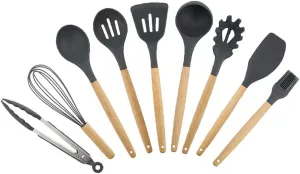 9Pcs Non-Stick Silicone Kitchen Utensil Set, Cooking Tools with Holder, Heat Resistant, Turner Spatula Spoon Tong Brush Whisk for Cookware