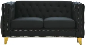 A Beige Sofa with Buttons, Tufting, Square Armrests, and Metal Legs
