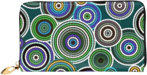 Aboriginal Art Pattern Men'S Women'S Leather Wallet Long Clutch Purse Small Wristlet Handbag Fashion Evening Bag