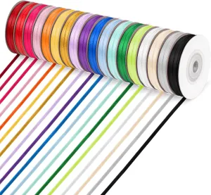 ABSOFINE 18 Colors Double Faced Satin Ribbon Polyester,1/8 inch Solid Fabric Ribbon Roll for Gift Wrapping, DIY Crafts, Wedding Birthday Party Decorations
