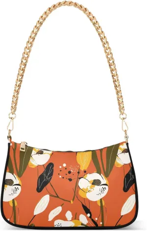 Abstract Art Illustrations Flowers Orange trendy chain quilted shoulder bags for women handbag for running