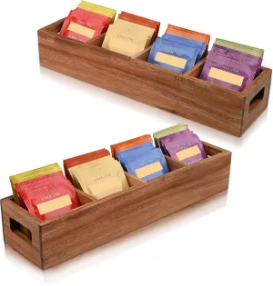 Acacia Wood Tea Bag Organizer with 4 Slots – Tea Bag Holder and Tea Organizer, Sugar Packet Storage for Countertops (2)