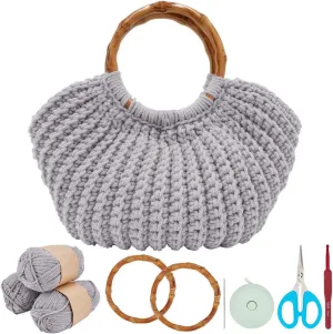 ACRNIGHEET Crochet Bag Kit for Adults Grey Handbag Crochet Kit for Beginners Tote Bag Starters Set DIY Craft Making Kit with Step-by-Step Instructions and Video Guidance