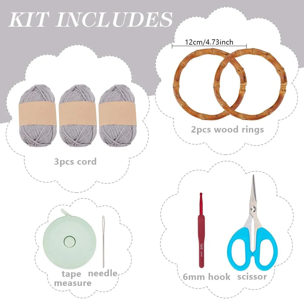 ACRNIGHEET Crochet Bag Kit for Adults Grey Handbag Crochet Kit for Beginners Tote Bag Starters Set DIY Craft Making Kit with Step-by-Step Instructions and Video Guidance