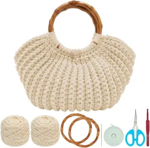 ACRNIGHEET Crochet Bag Kit for Adults Oat Colored Handbag Crochet Kit for Beginners Tote Bag Starters Set DIY Craft Making Kit with Step-by-Step Instructions and Video Guidance