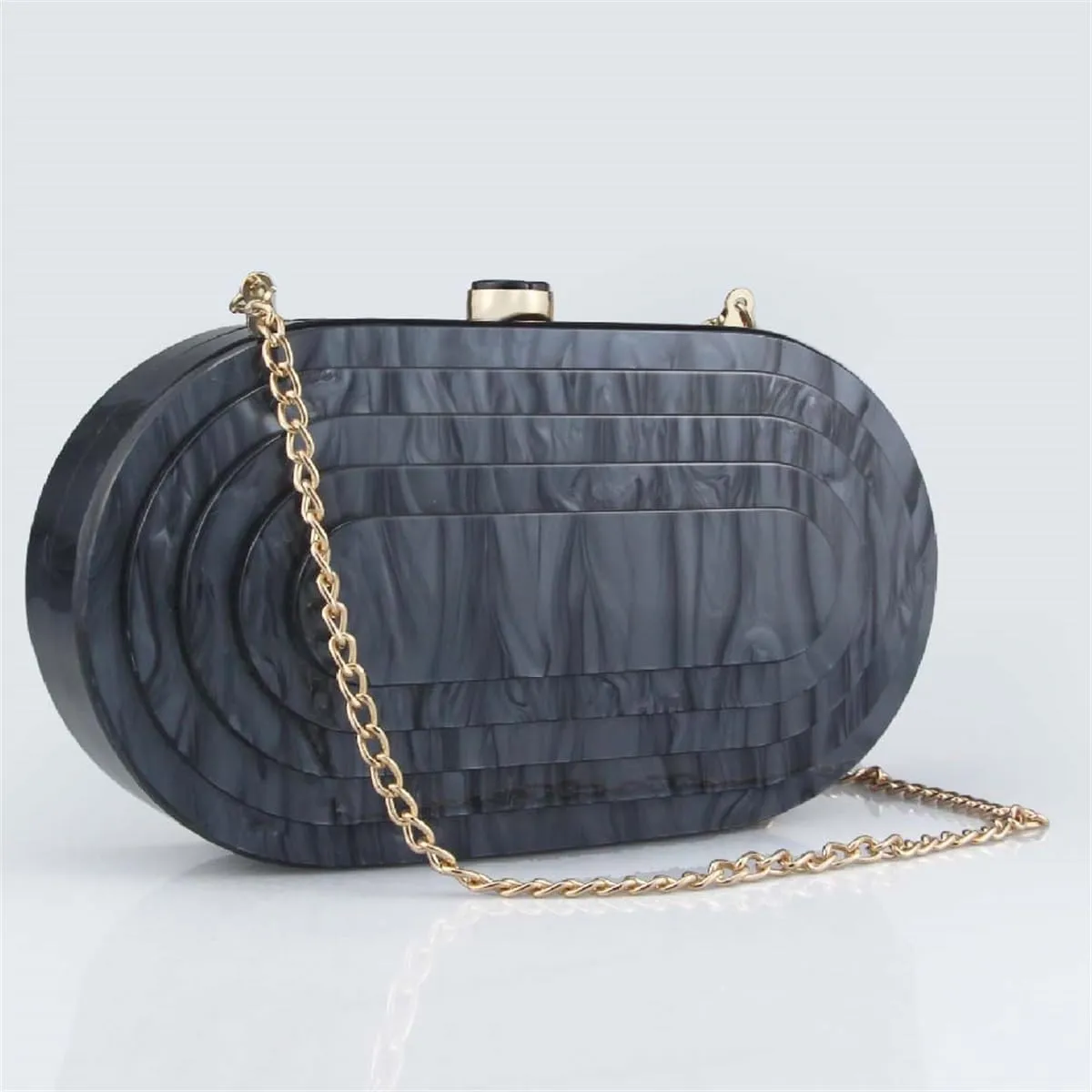 Acrylic Evening Clutch Bag for Women Shell Shape Shoulder Crossbody Bag Glitter Marble Purse Handbag