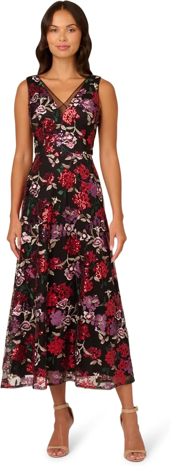 Adrianna Papell Women's Floral Sequin Ankle Dress