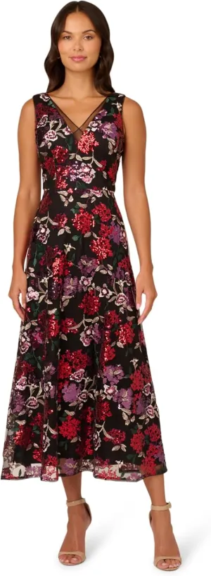 Adrianna Papell Women's Floral Sequin Ankle Dress