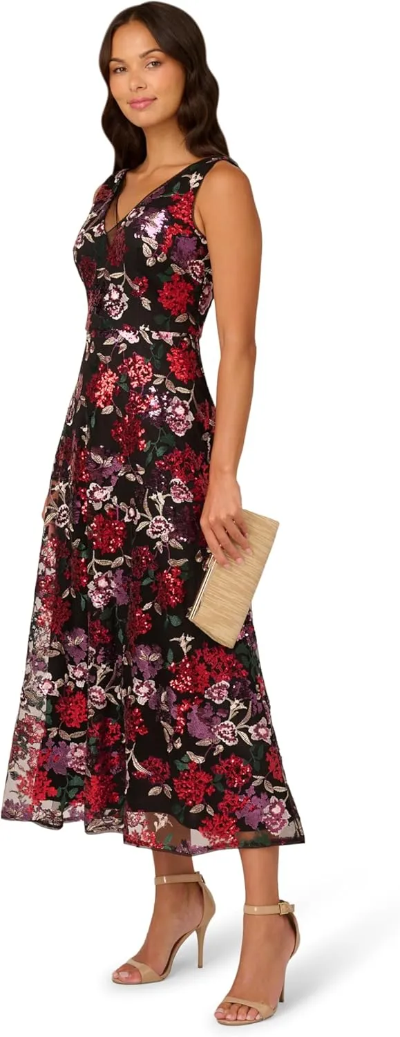 Adrianna Papell Women's Floral Sequin Ankle Dress