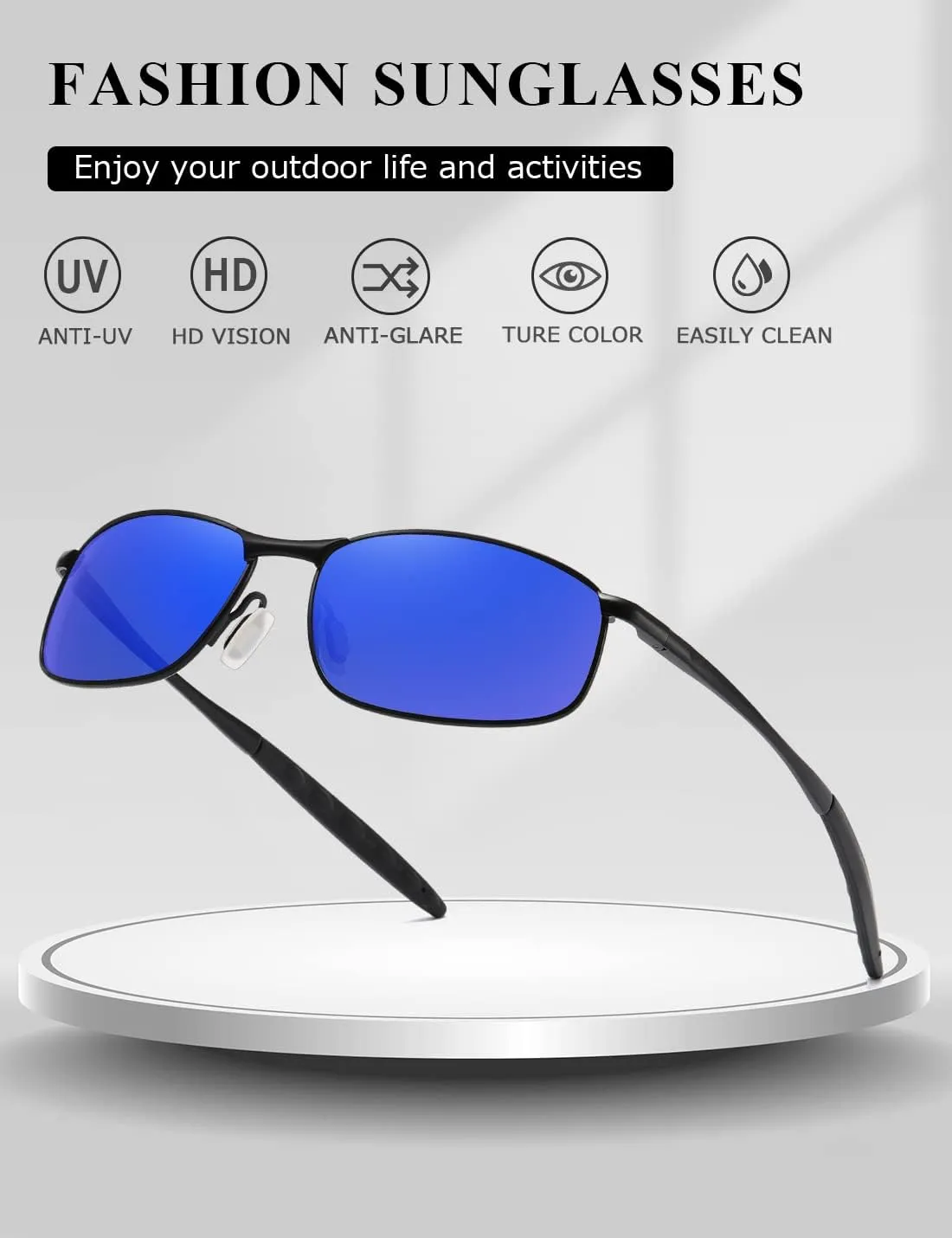 AEVOGUE Polarized Sunglasses For Men Rectangle Metal Frame Retro Sun Glasses AE0395