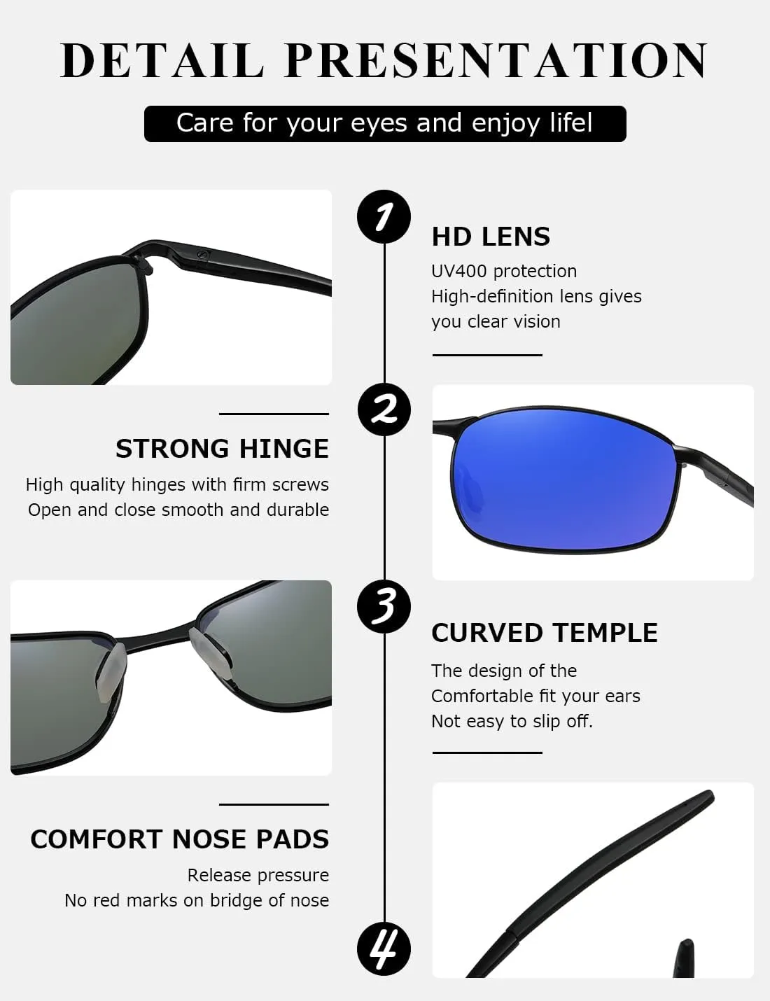 AEVOGUE Polarized Sunglasses For Men Rectangle Metal Frame Retro Sun Glasses AE0395