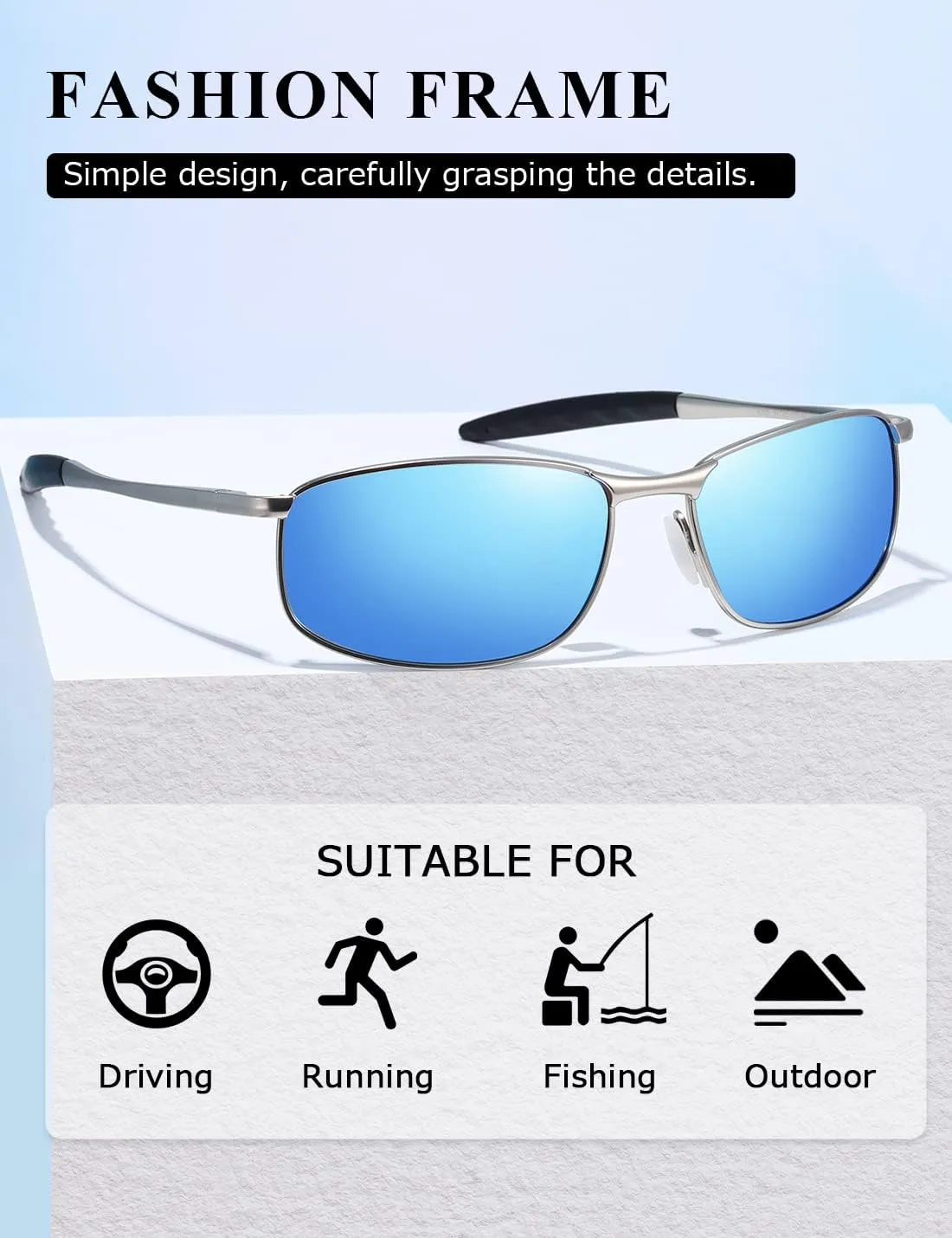 AEVOGUE Polarized Sunglasses For Men Rectangle Metal Frame Retro Sun Glasses AE0395
