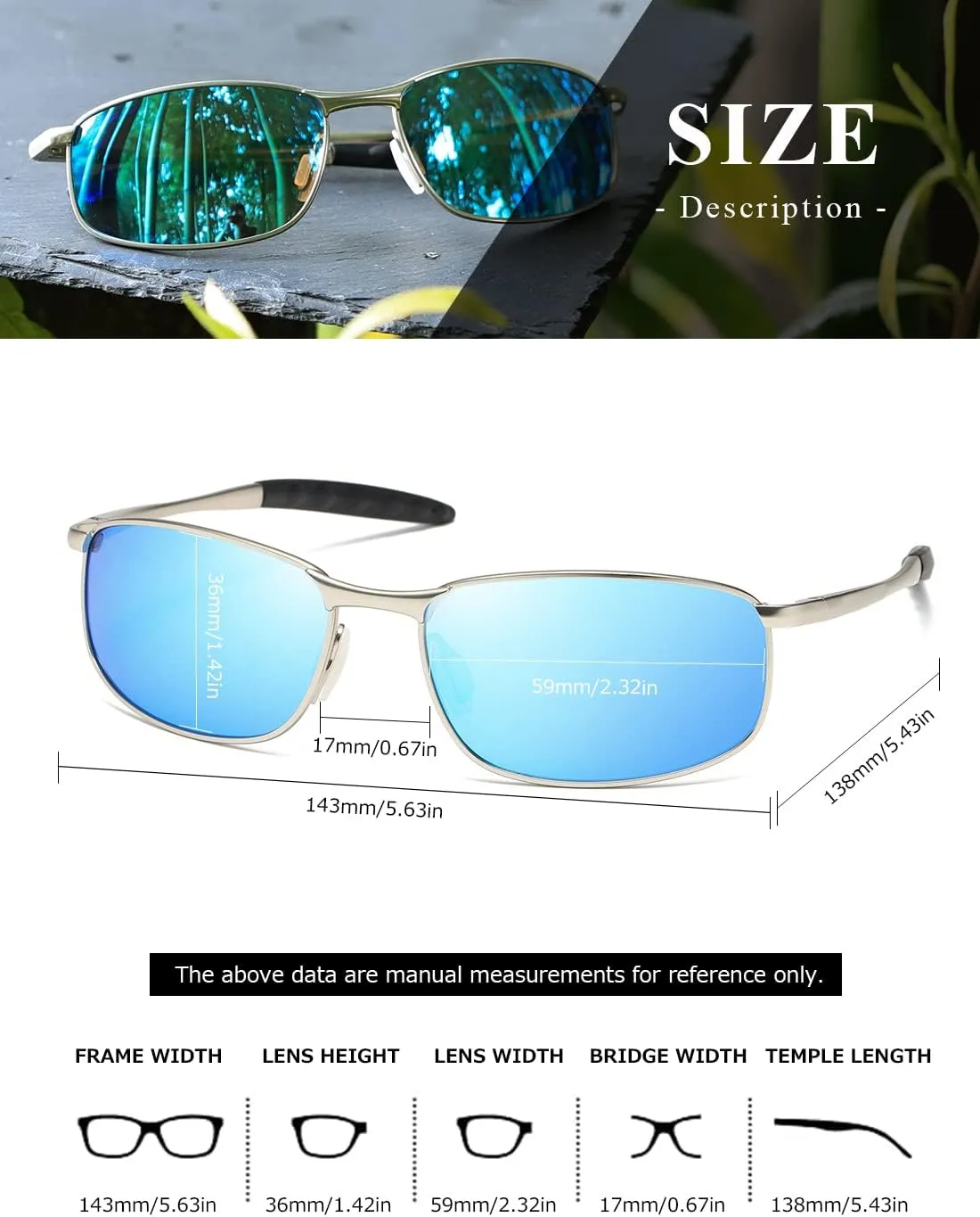 AEVOGUE Polarized Sunglasses For Men Rectangle Metal Frame Retro Sun Glasses AE0395