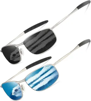 AEVOGUE Polarized Sunglasses For Men Rectangle Metal Frame Retro Sun Glasses AE0395