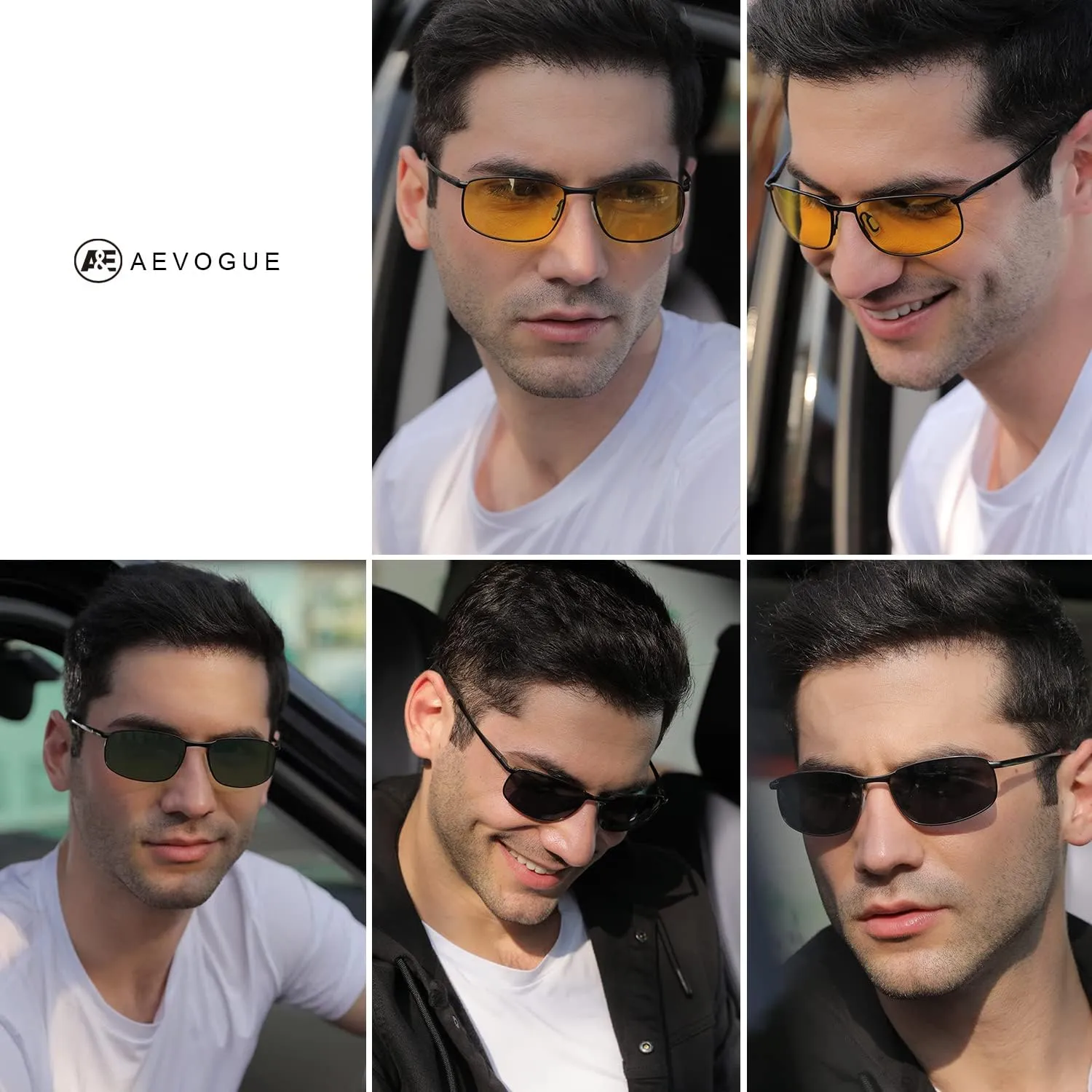 AEVOGUE Polarized Sunglasses For Men Rectangle Metal Frame Retro Sun Glasses AE0395