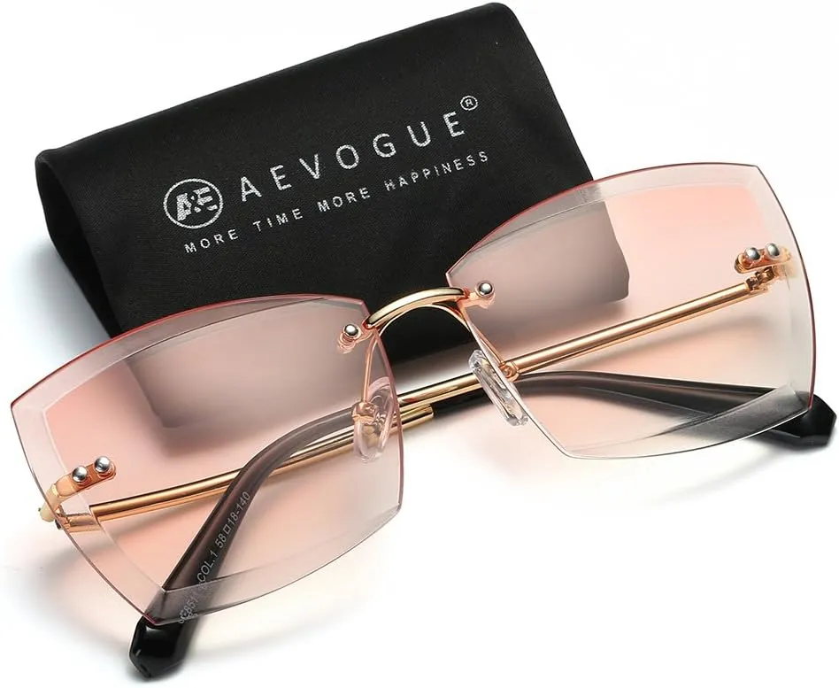 AEVOGUE Sunglasses For Women Oversized Rimless Diamond Cutting Square Glasses AE0528