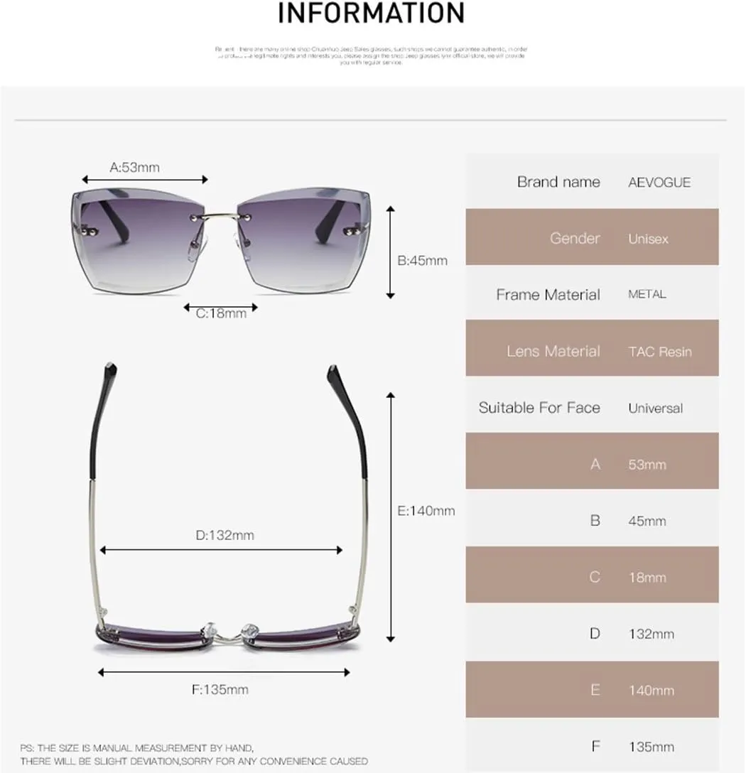 AEVOGUE Sunglasses For Women Oversized Rimless Diamond Cutting Square Glasses AE0528
