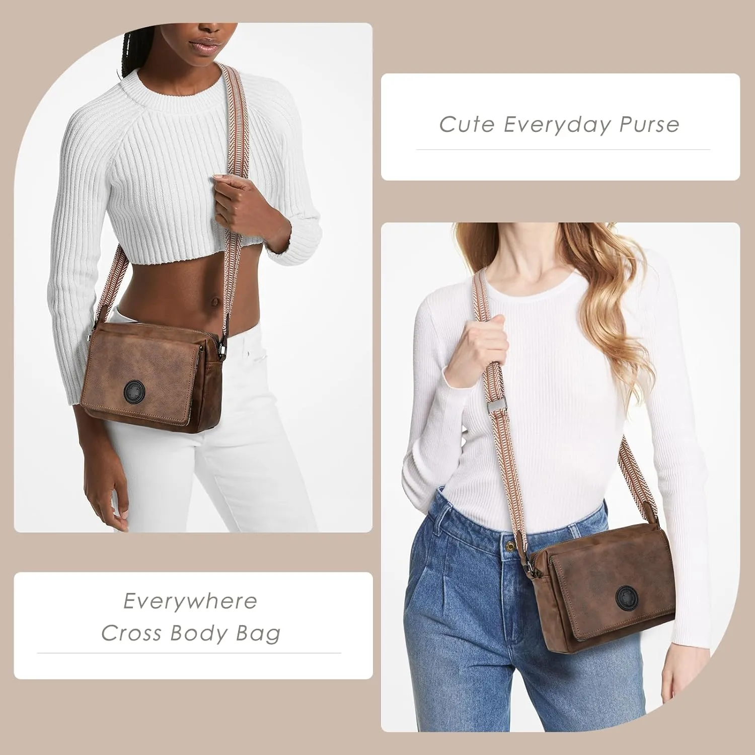 AFKOMST Small Crossbody Purse for Women, Vegan Leather Cross Body Bag and Trendy Shoulder Handbag with Guitar Strap