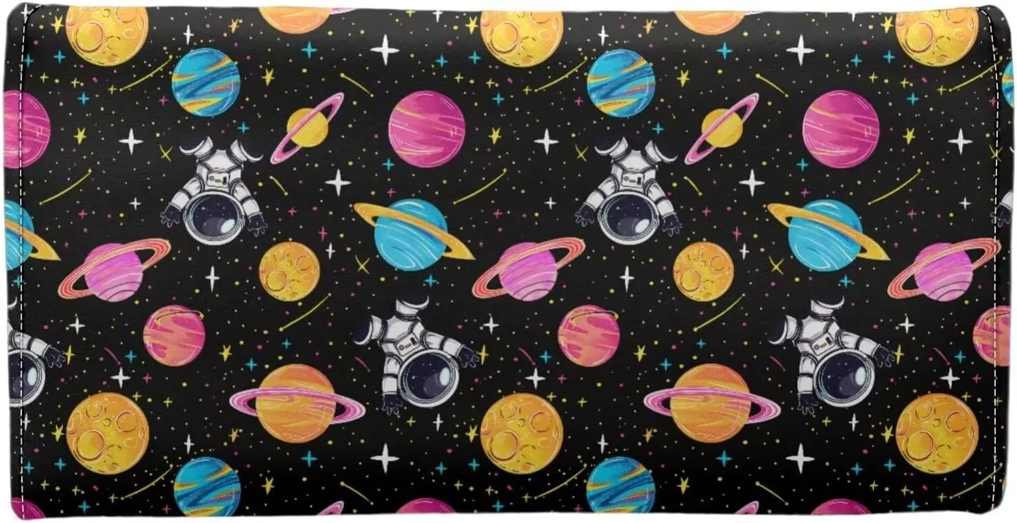 AFPANQZ Astronaut Womens Wallets, Leather Trifold Multi Card Holder Slots Wallet, Elegant Clutch Zipper Travel Purse Big Capacity Phone Holder Coin Zip Pocket Multi Cards,