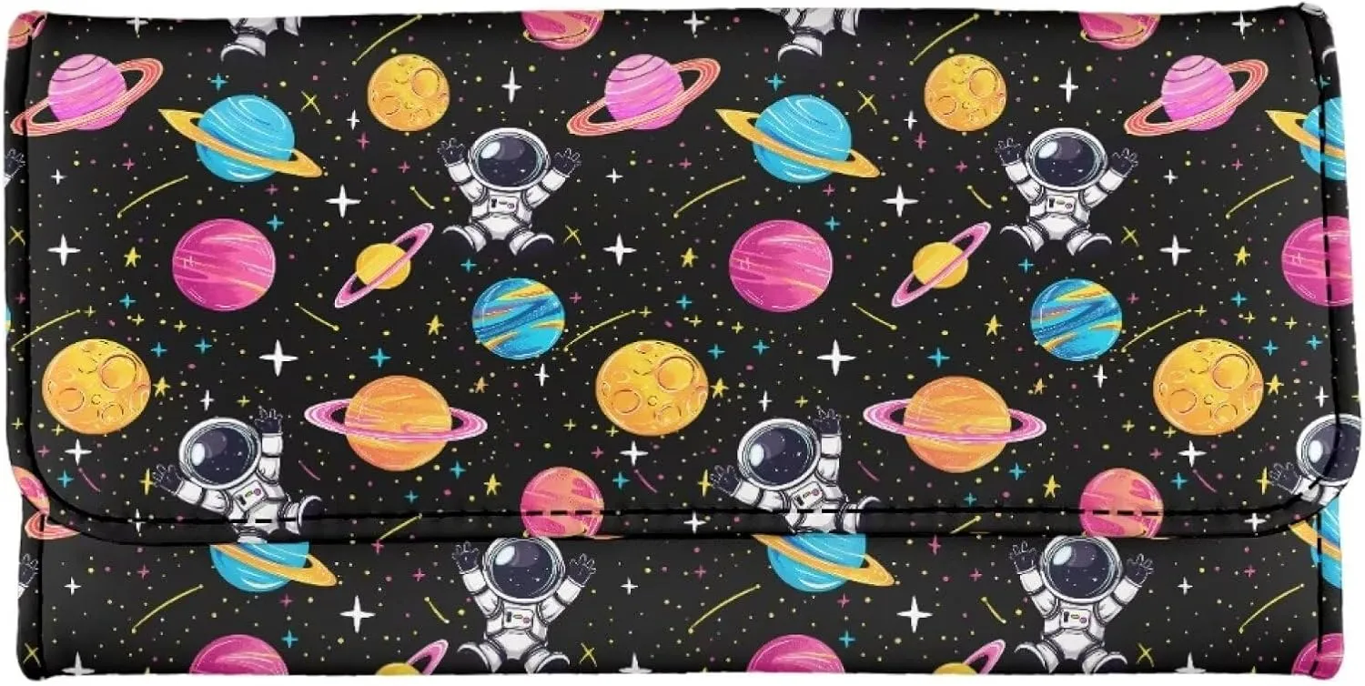 AFPANQZ Astronaut Womens Wallets, Leather Trifold Multi Card Holder Slots Wallet, Elegant Clutch Zipper Travel Purse Big Capacity Phone Holder Coin Zip Pocket Multi Cards,