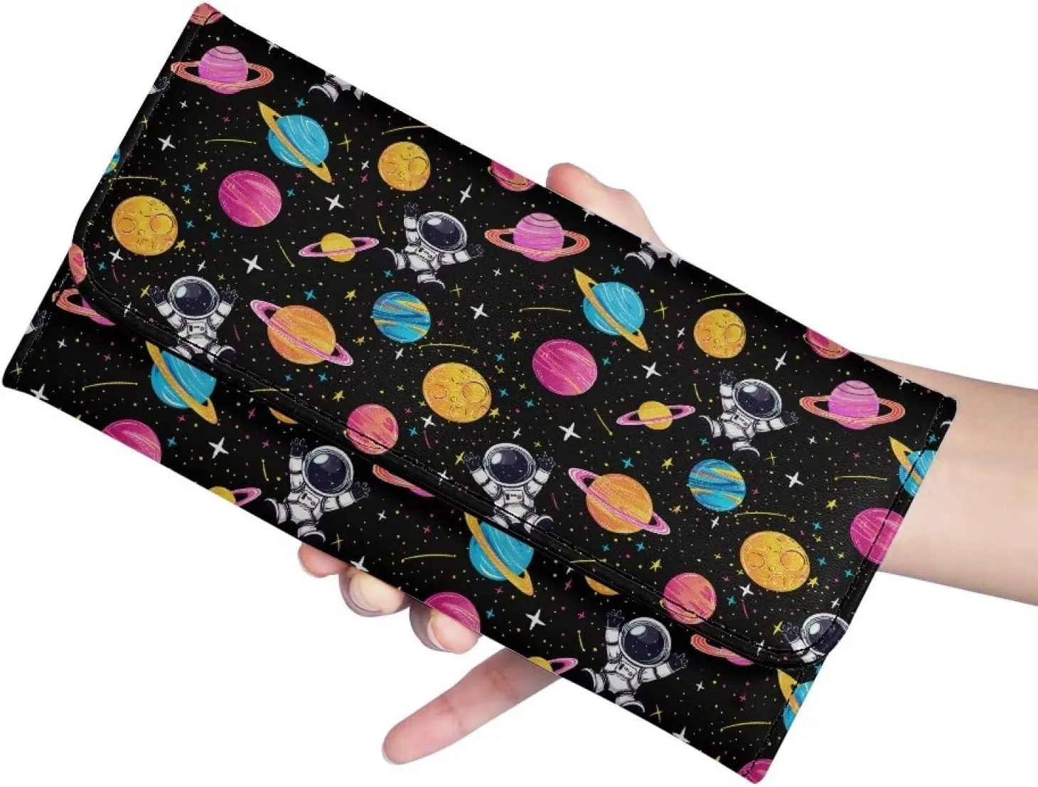 AFPANQZ Astronaut Womens Wallets, Leather Trifold Multi Card Holder Slots Wallet, Elegant Clutch Zipper Travel Purse Big Capacity Phone Holder Coin Zip Pocket Multi Cards,