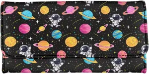 AFPANQZ Astronaut Womens Wallets, Leather Trifold Multi Card Holder Slots Wallet, Elegant Clutch Zipper Travel Purse Big Capacity Phone Holder Coin Zip Pocket Multi Cards,