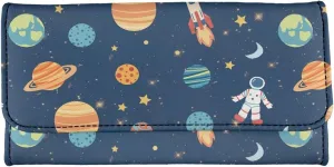 AFPANQZ Astronsut Print Leather Wallets for Women RFID Blocking Checkbook Wallet with Cit Card Slots Medium Portable Purses Cards Phone Coins Holder Travel Bag