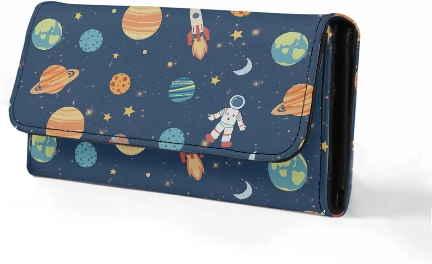 AFPANQZ Astronsut Print Leather Wallets for Women RFID Blocking Checkbook Wallet with Cit Card Slots Medium Portable Purses Cards Phone Coins Holder Travel Bag