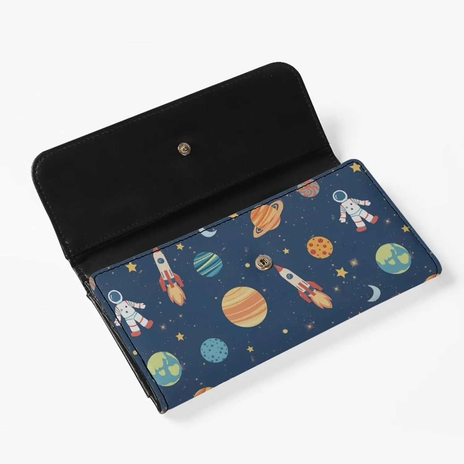 AFPANQZ Astronsut Print Leather Wallets for Women RFID Blocking Checkbook Wallet with Cit Card Slots Medium Portable Purses Cards Phone Coins Holder Travel Bag